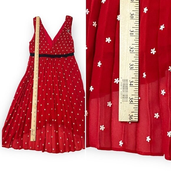 NWT MAJE Relina Flower-Embroidered Pleated Mini Dress in Red, Size 38FR - Picture 16 of 16
